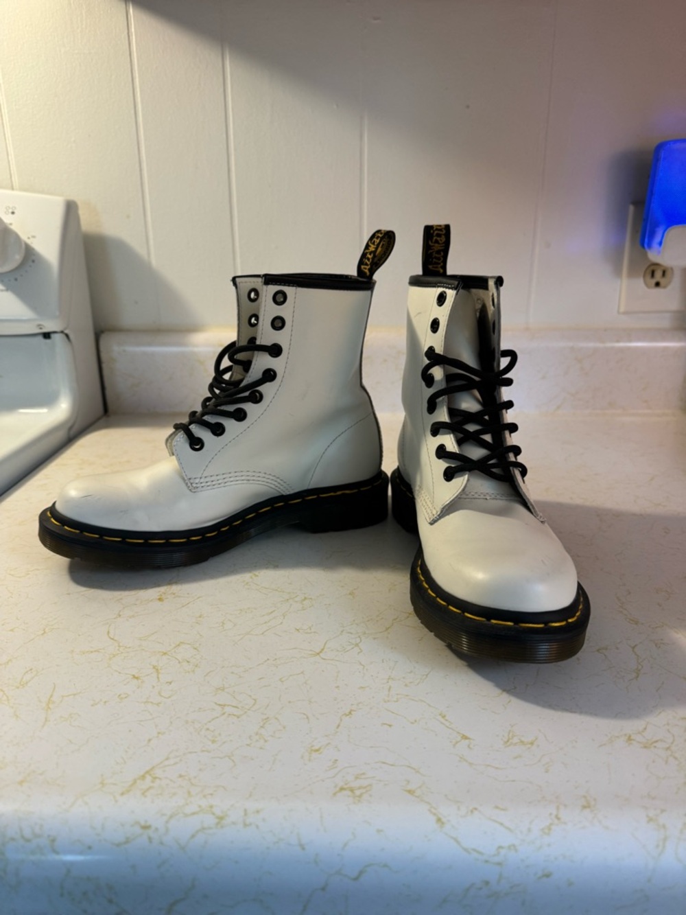 Classic White Combat Lace-Up Boots with Black Detail